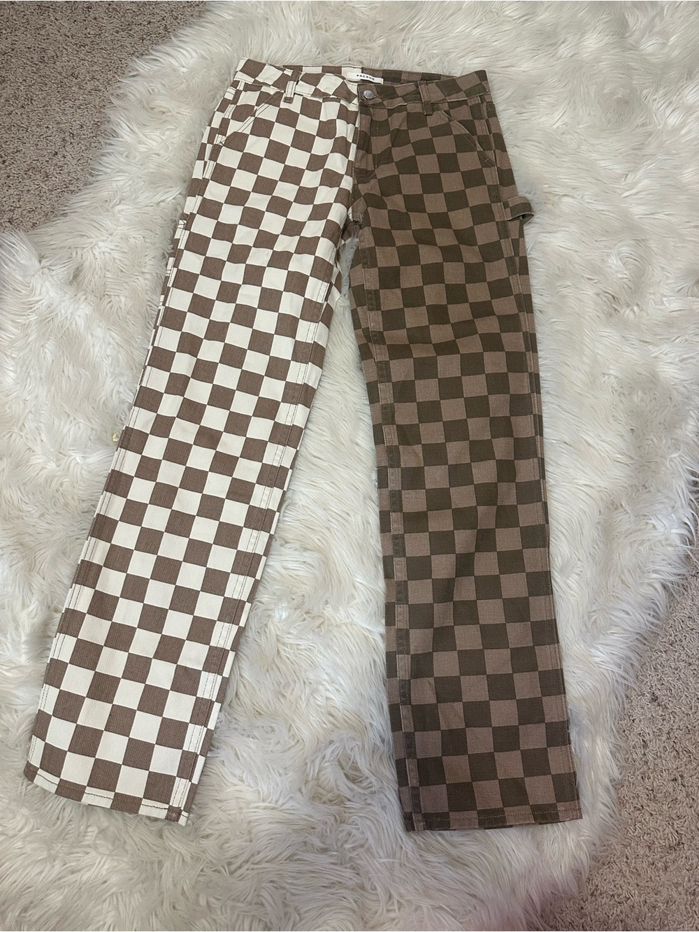 New without tags PacSun Checkerboard Two-Tone Brown & Cream Straight Leg Jeans